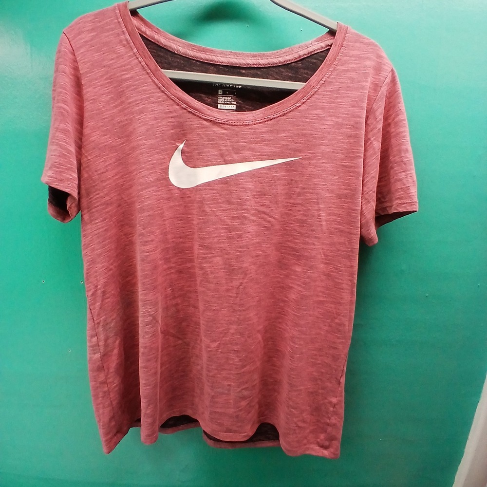Nike Dri-FIT T-Shirt Large Heather Pink Athletic Cut Swoosh Activewear